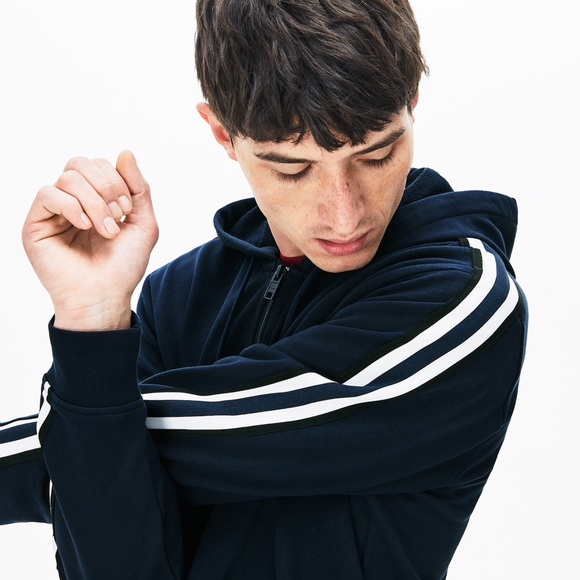 Lacoste Striped-Sleeve Hood ZIP Fleece Sweatshirt - Picture 6 of 7